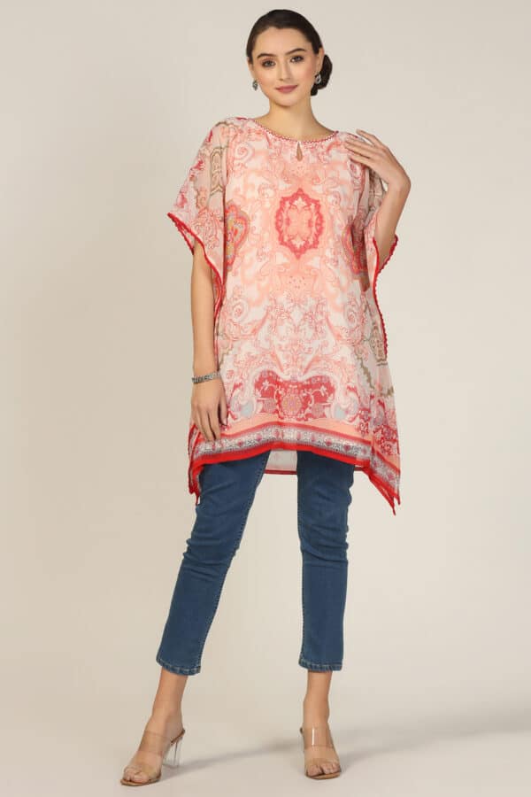 Printed Kaftan Peach Colour Tops For Women