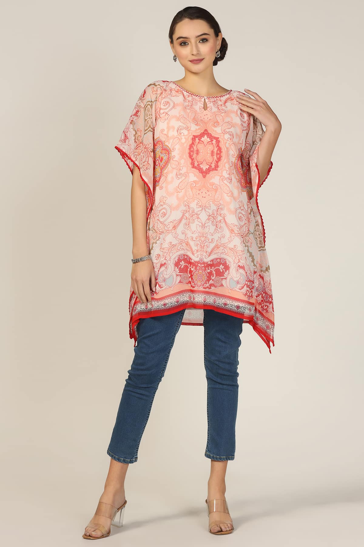 Printed Kaftan Peach Colour Tops For Women