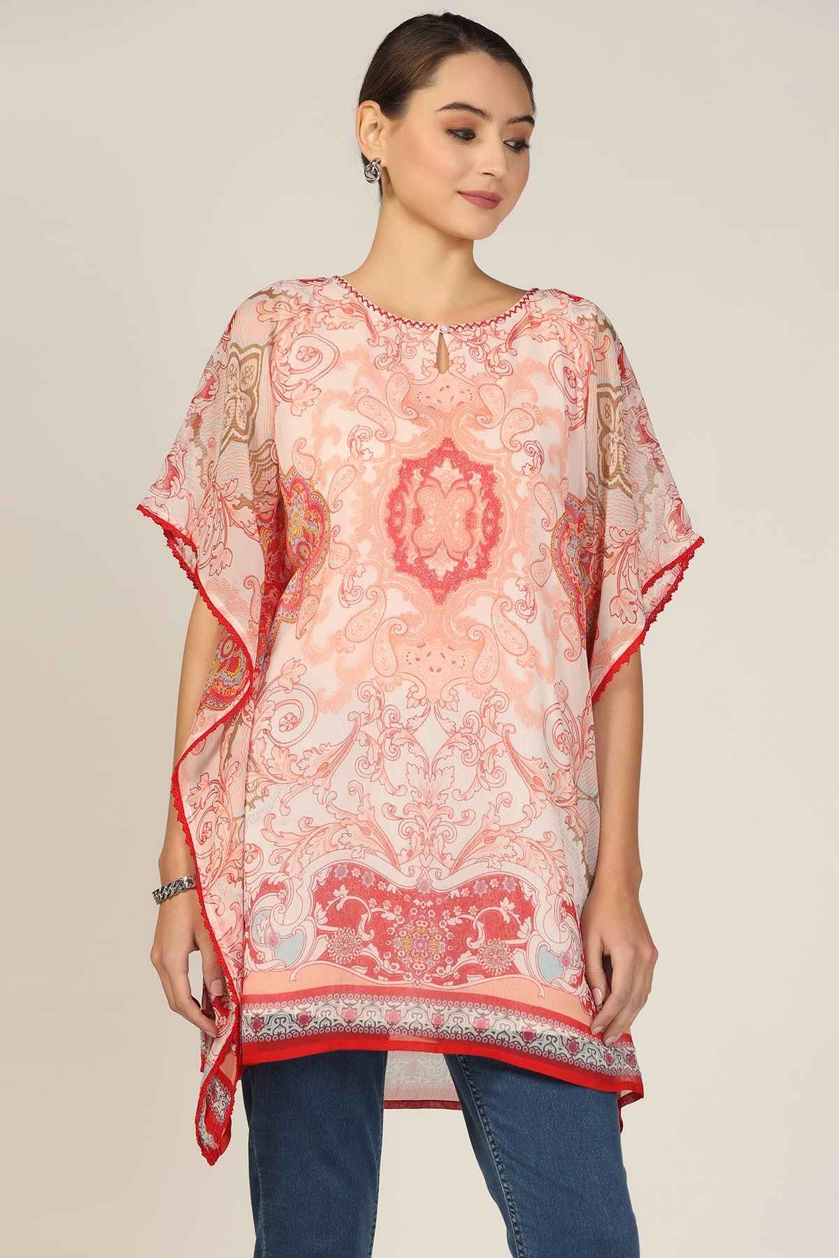 Printed Kaftan Peach Colour Tops For Women