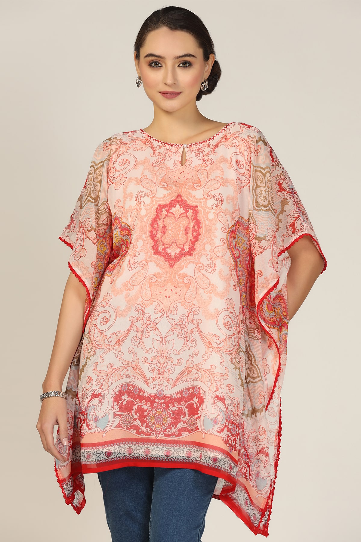 Printed Kaftan Peach Colour Tops For Women