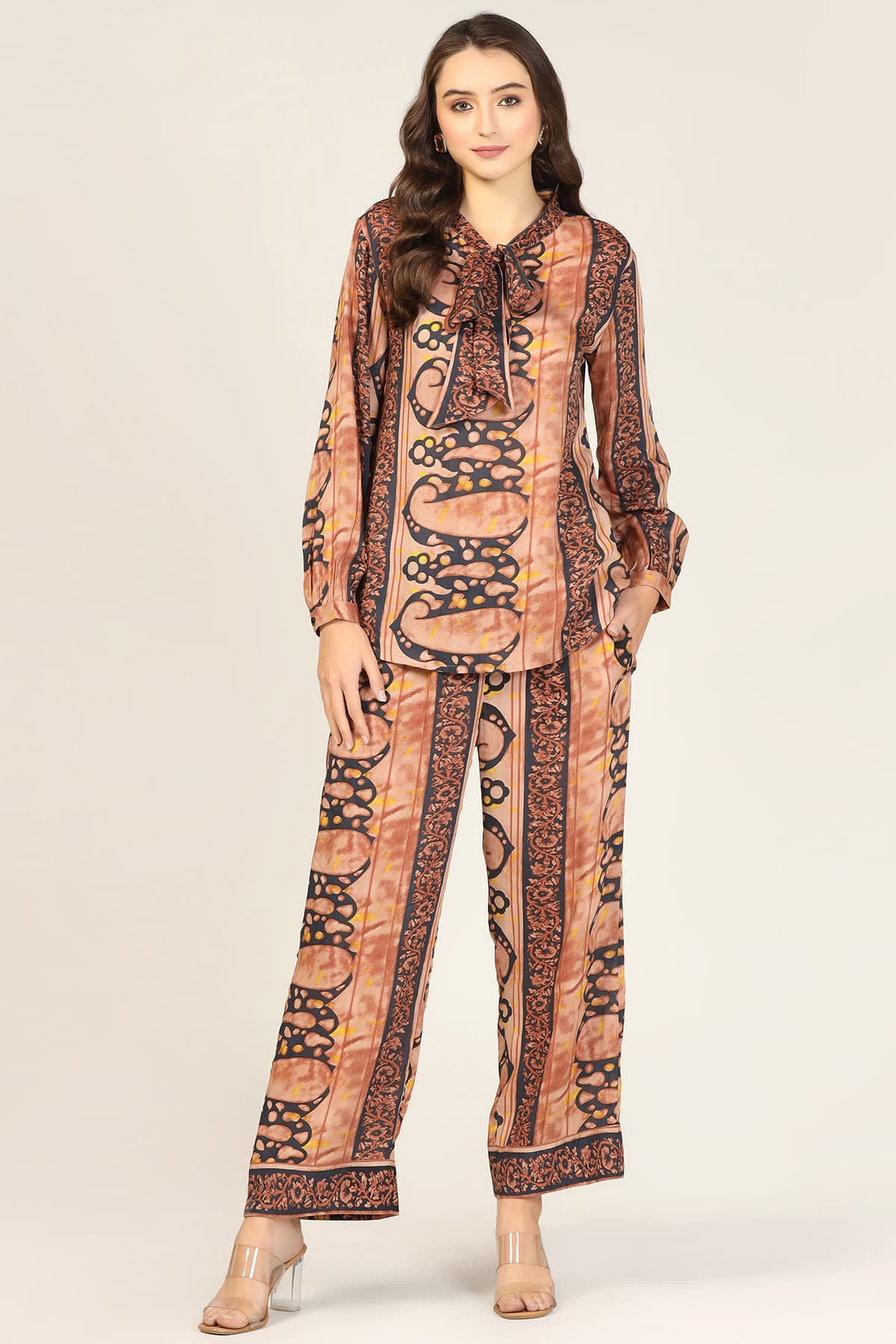 Orange Co Ord Printed Top For Women