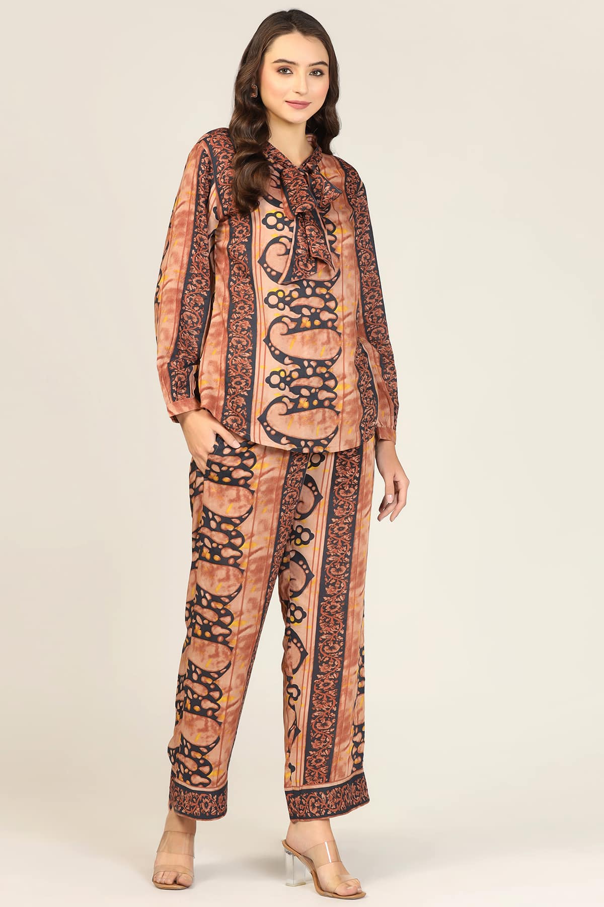 Orange Co Ord Printed Top For Women