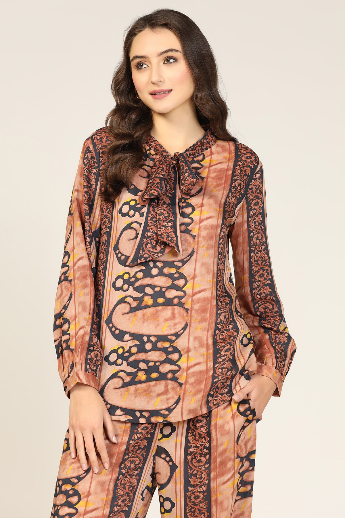 Orange Co Ord Printed Top For Women