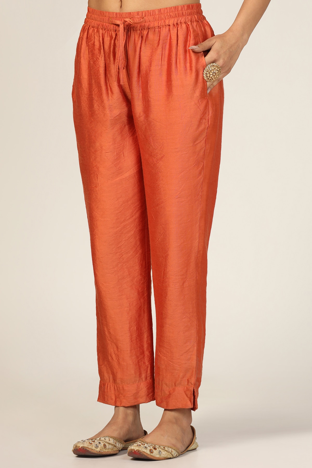 Embellished Orange Palazzo Pants For Women