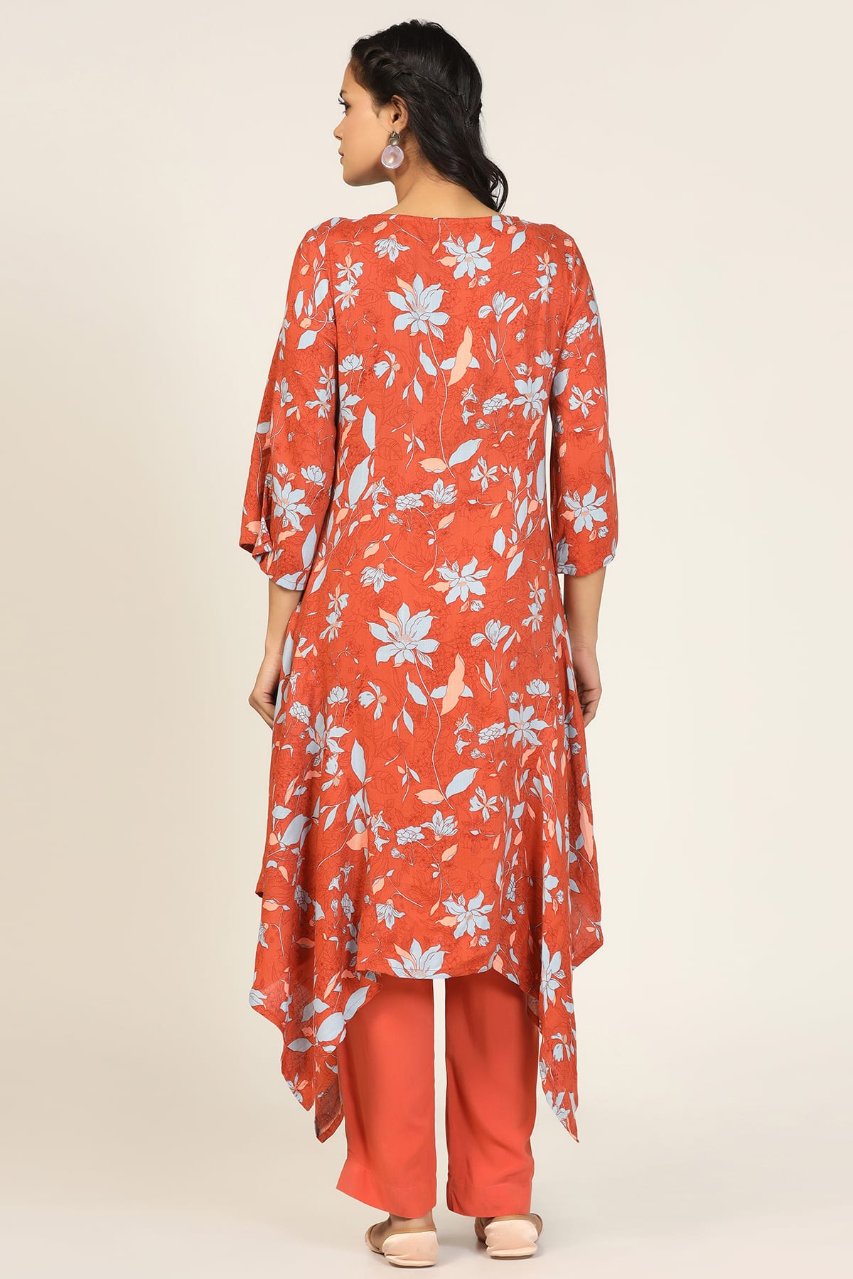 Printed Orange Kurti For Women