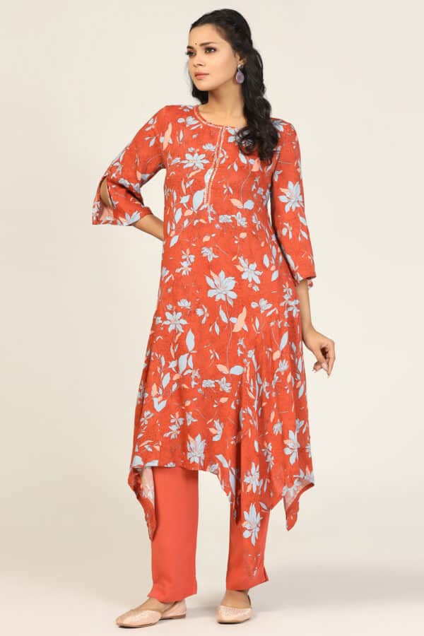 Printed Orange Kurti For Women