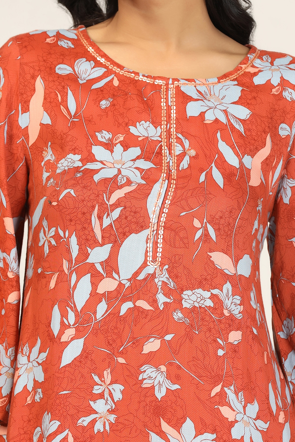 Printed Orange Kurti For Women