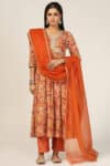Rust Chiffon Embroidered Flared Kurti