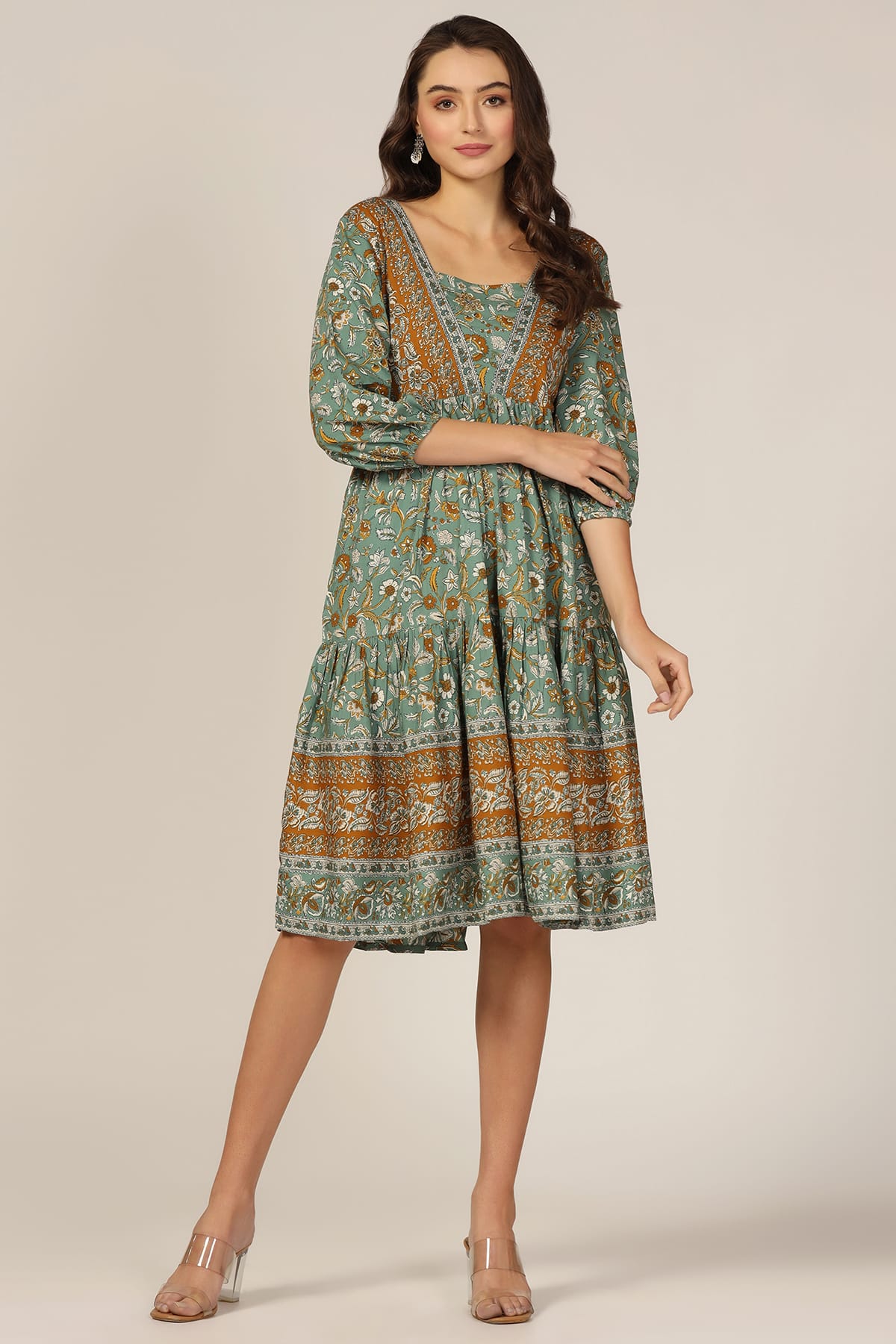 Printed Green Dress Women