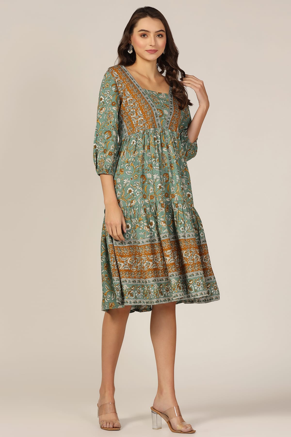Printed Green Dress Women