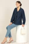 Blue Collared Shirt Woman