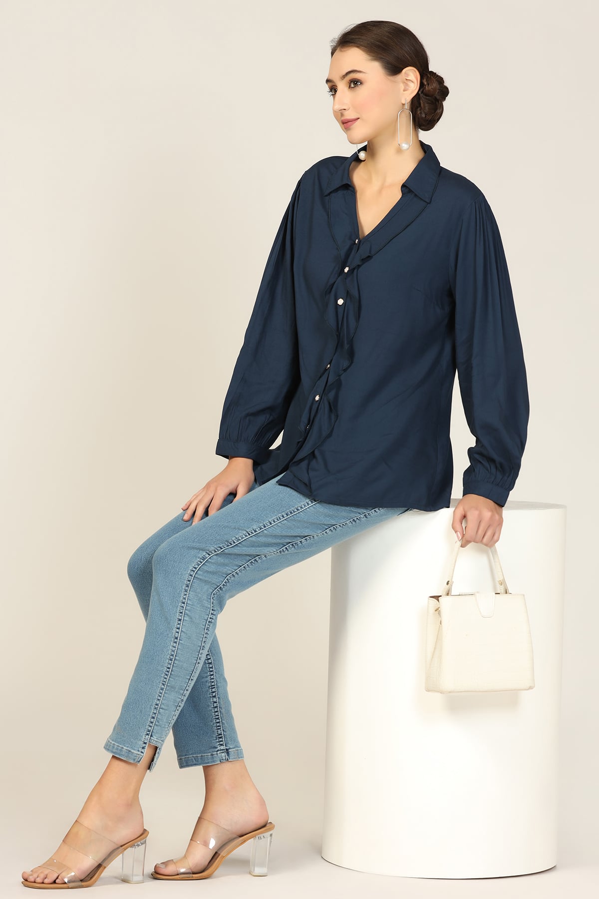 Blue Collared Shirt Woman