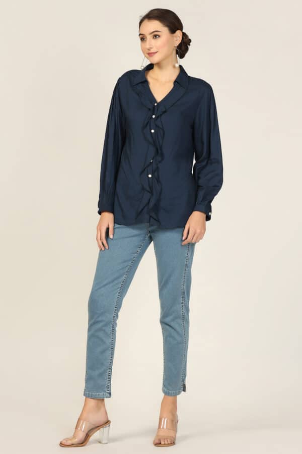 Blue Collared Shirt Woman