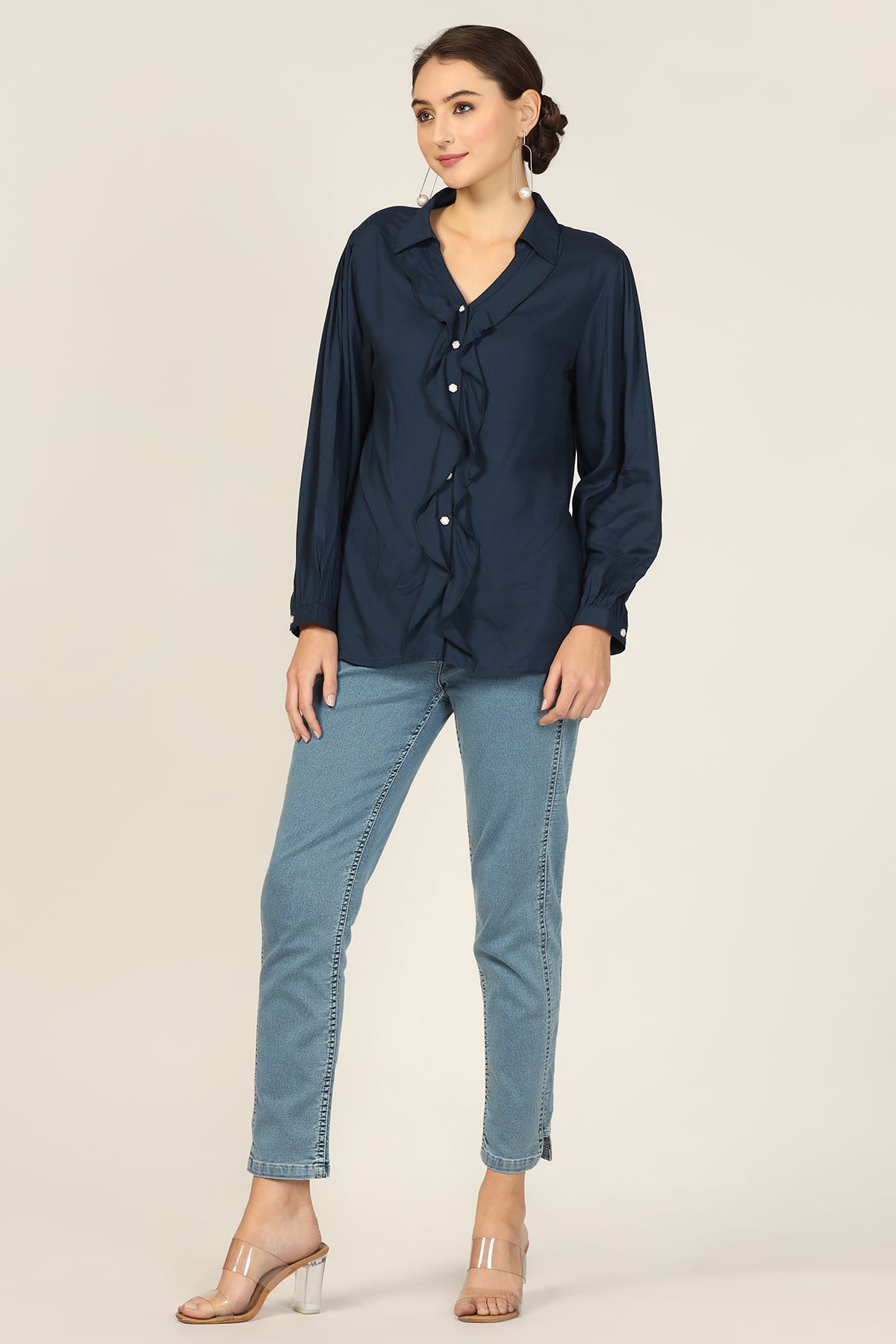 Blue Collared Shirt Woman