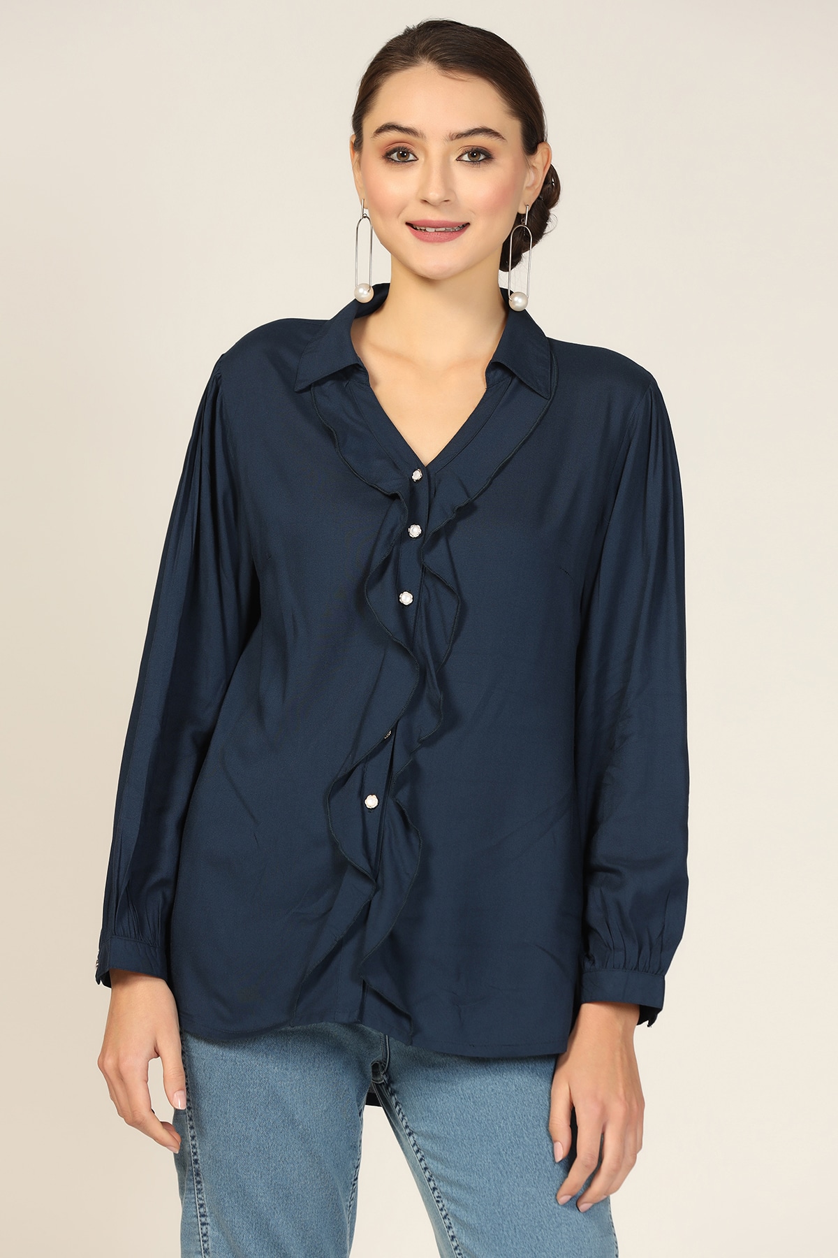 Blue Collared Shirt Woman