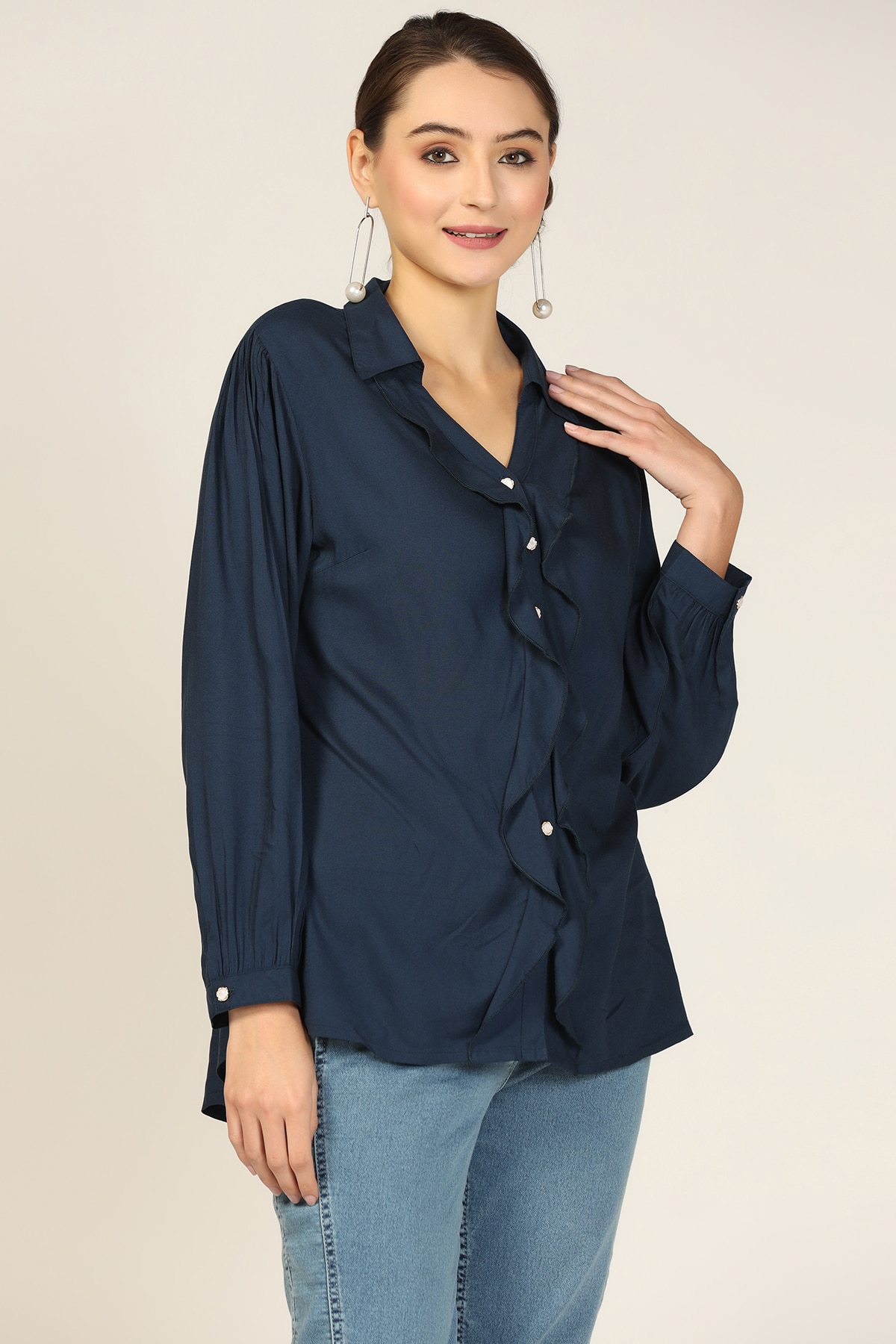 Blue Collared Shirt Woman