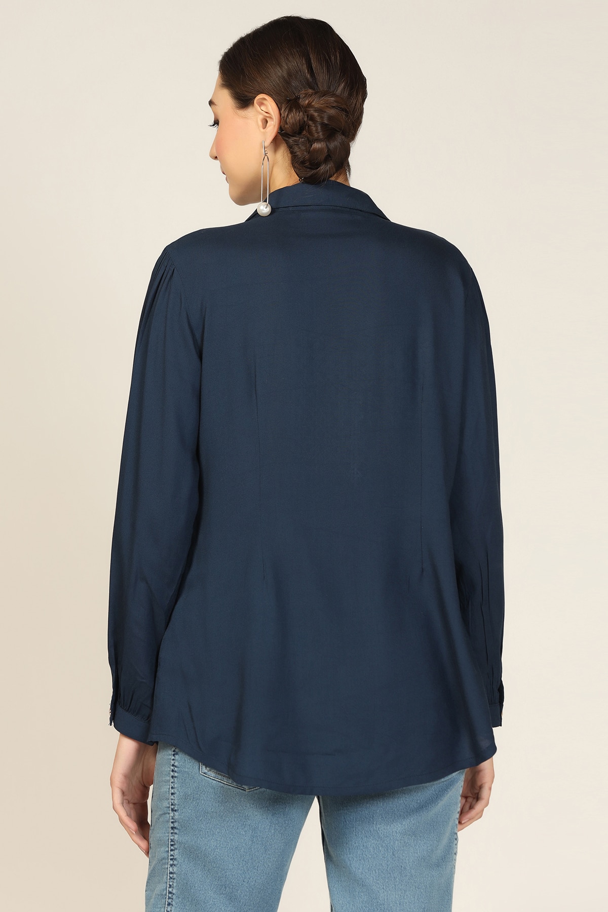 Blue Collared Shirt Woman