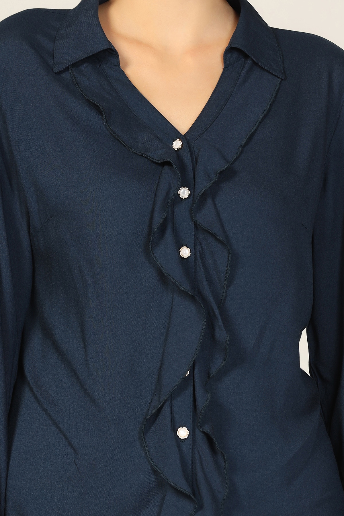 Blue Collared Shirt Woman