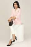 Peach Mandarin Collar Shirt Women