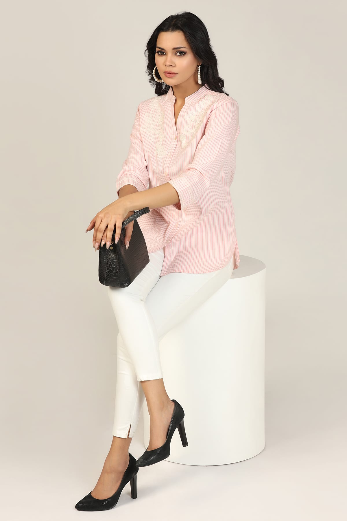 Peach Mandarin Collar Shirt Women