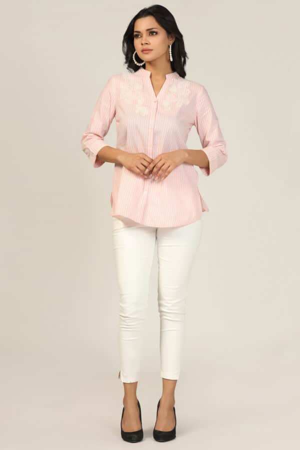 Peach Mandarin Collar Shirt Women