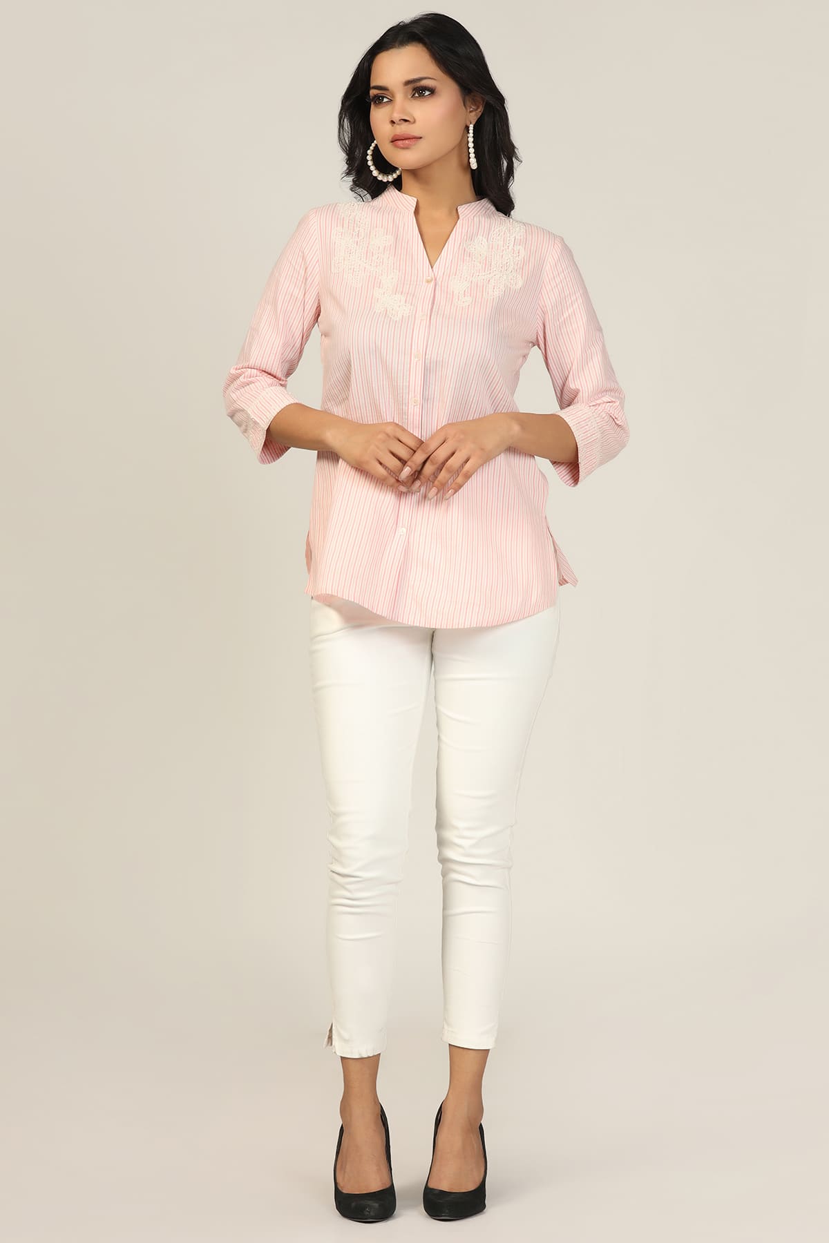 Peach Mandarin Collar Shirt Women