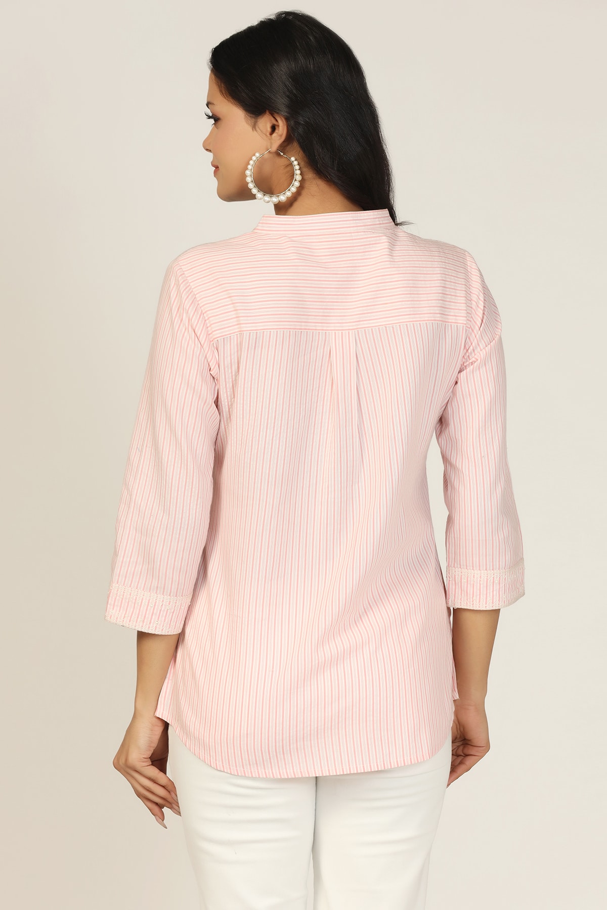 Peach Mandarin Collar Shirt Women
