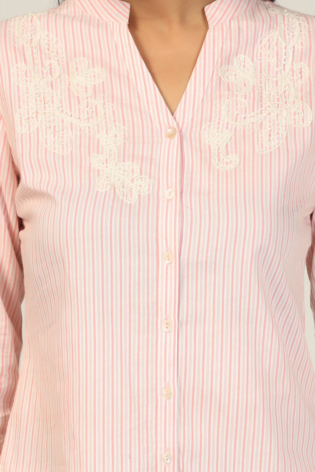Peach Mandarin Collar Shirt Women