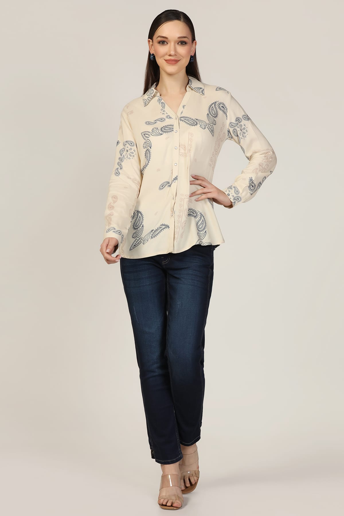 Printed Beige Shirt Women