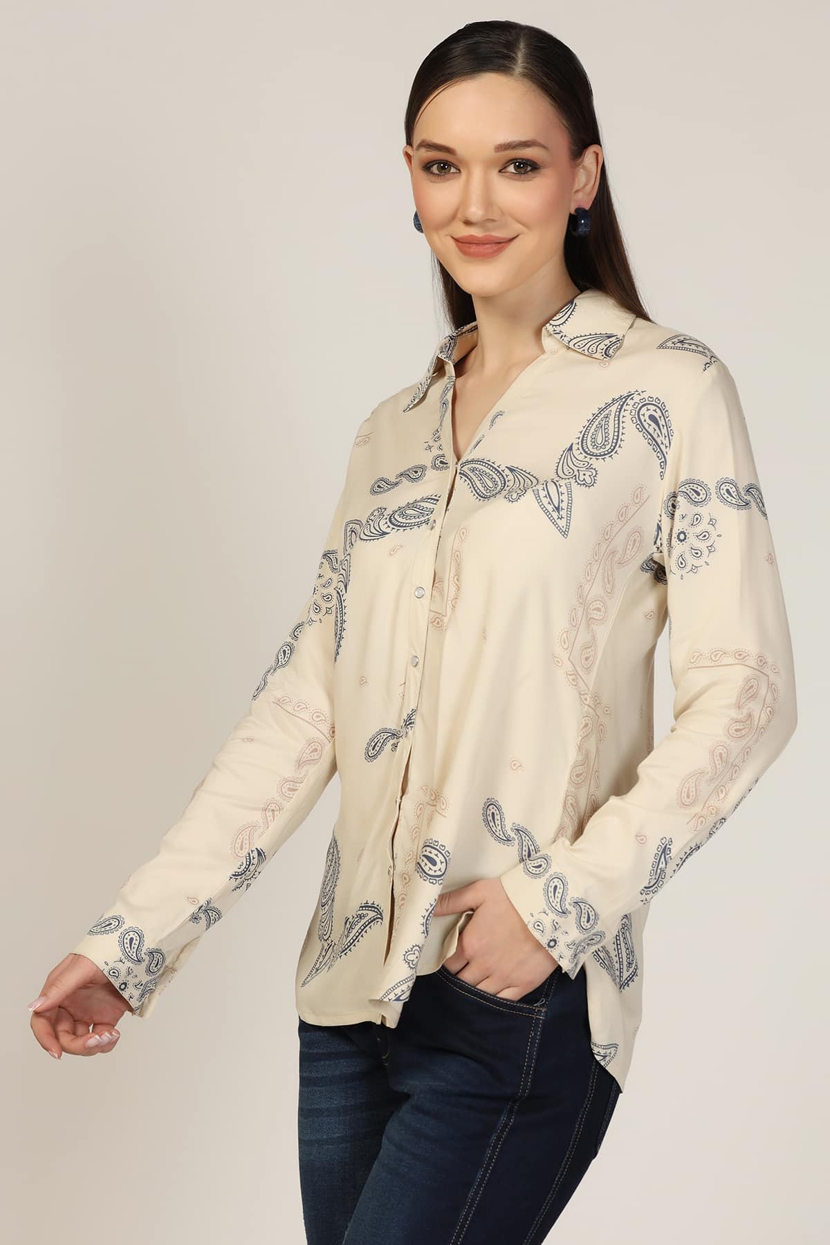 Printed Beige Shirt Women
