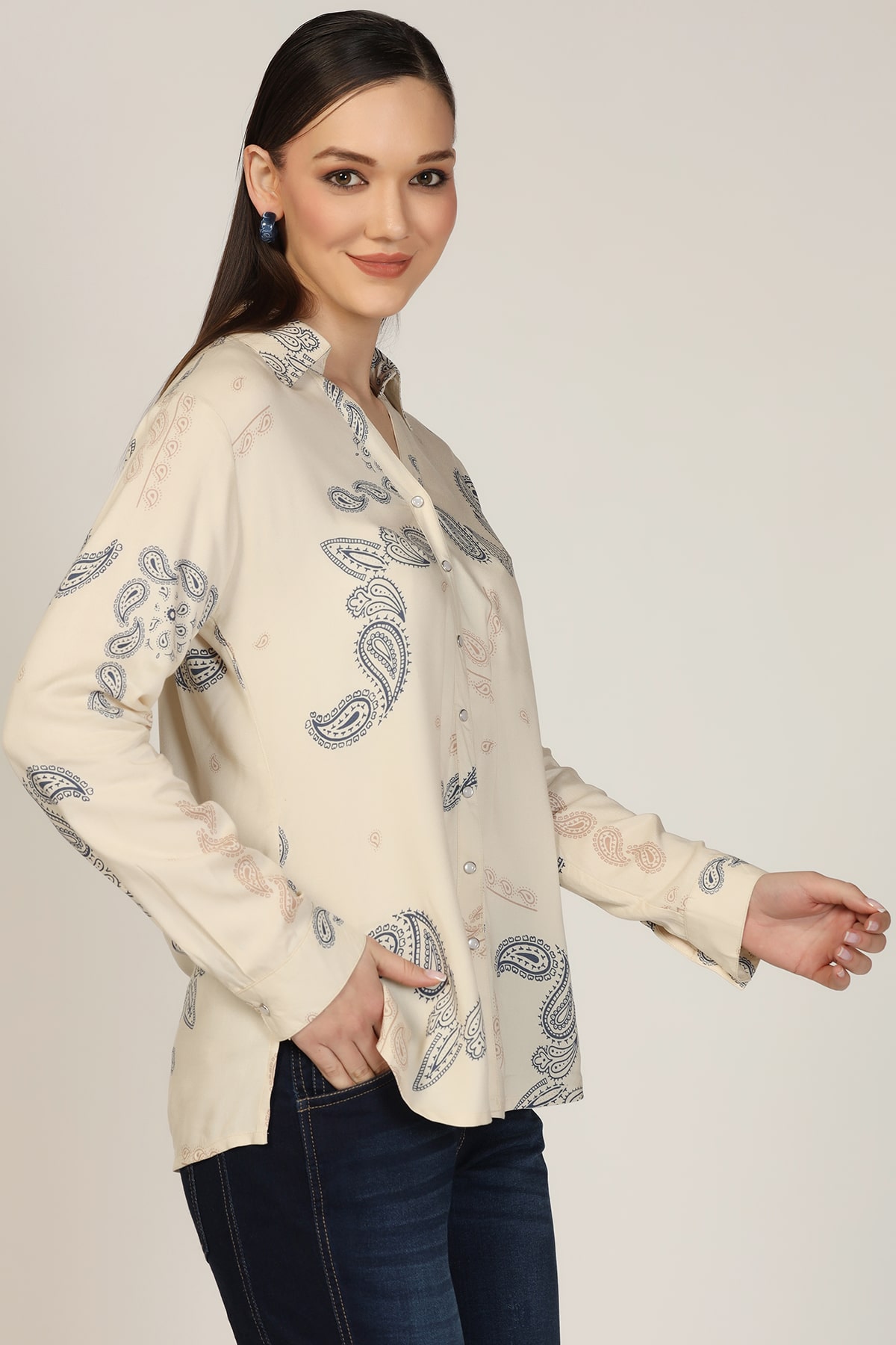 Printed Beige Shirt Women