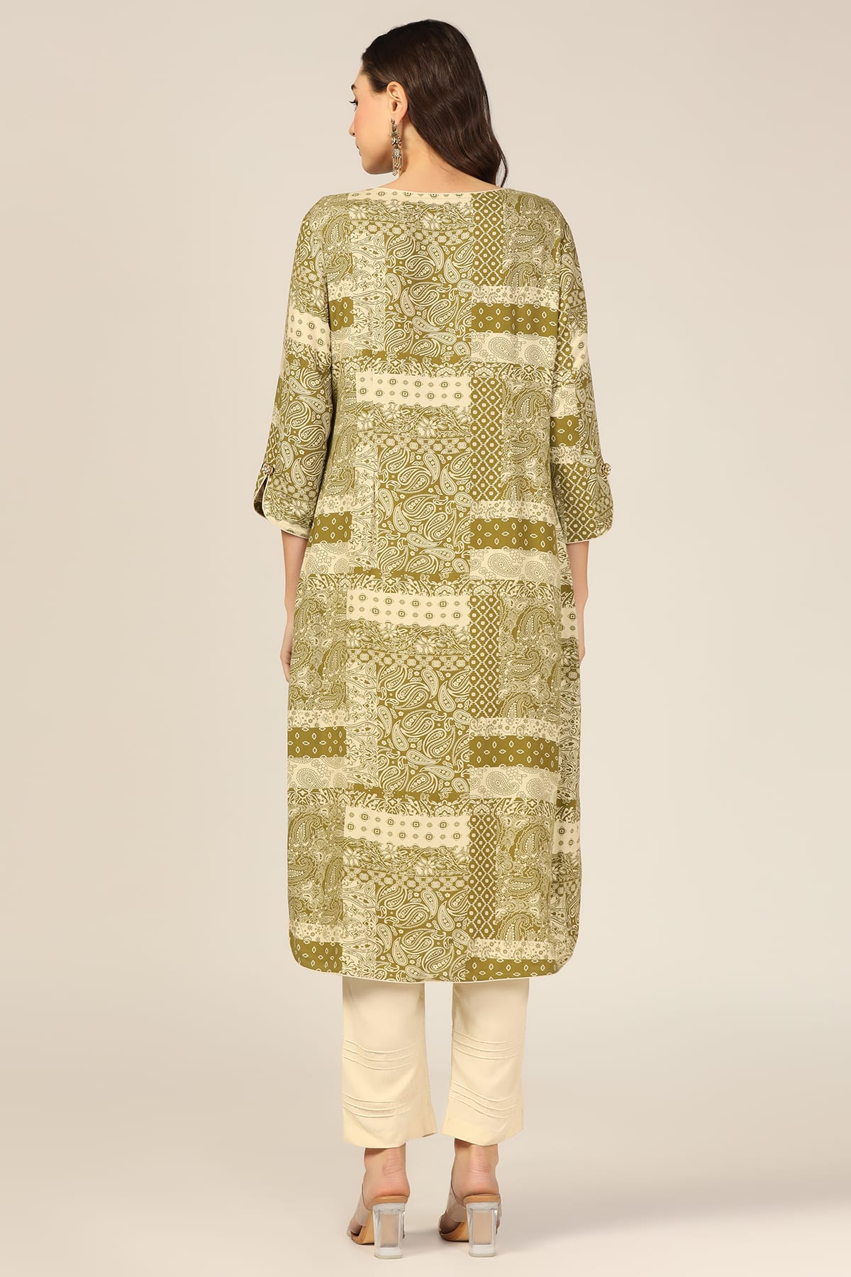 Printed Olive Green Kurta For Women