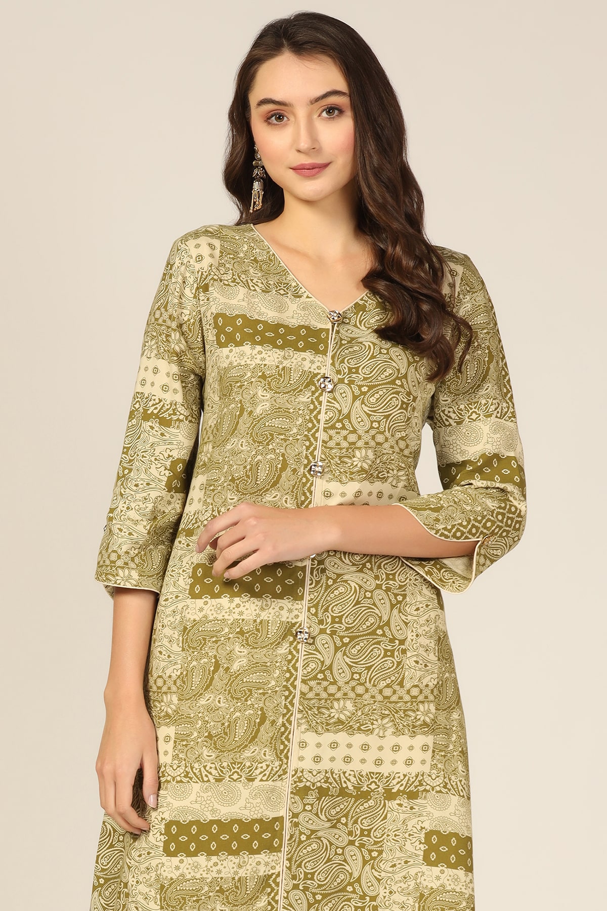 Printed Olive Green Kurta For Women
