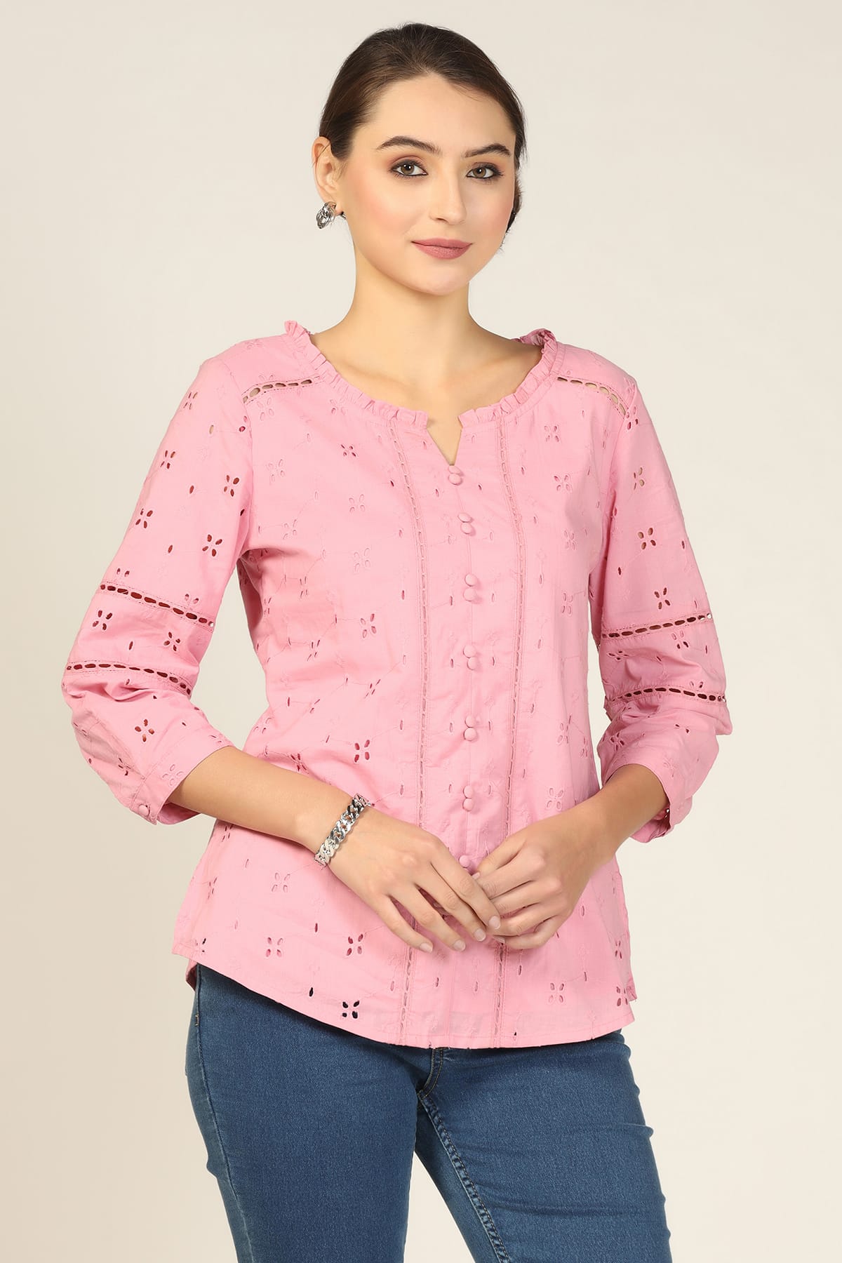 Embroidered Pink Top Ladies