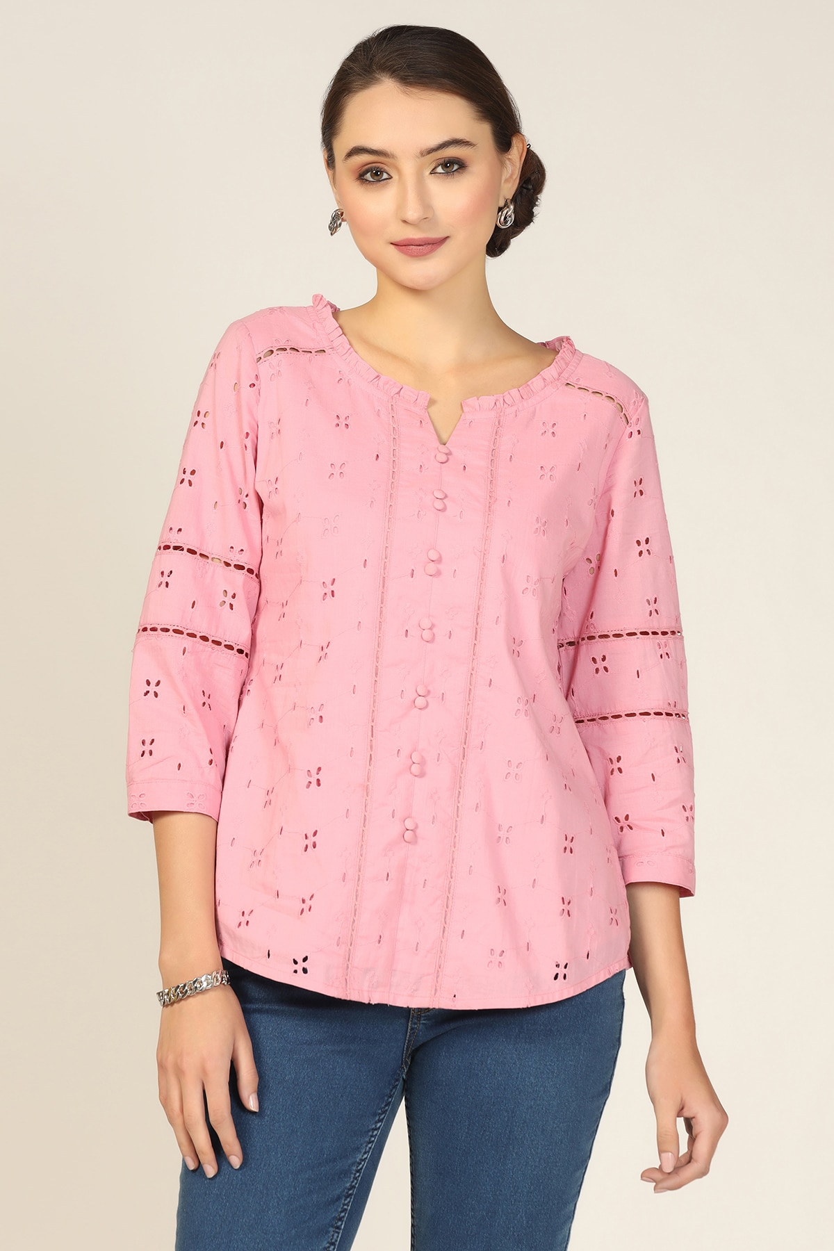Embroidered Pink Top Ladies