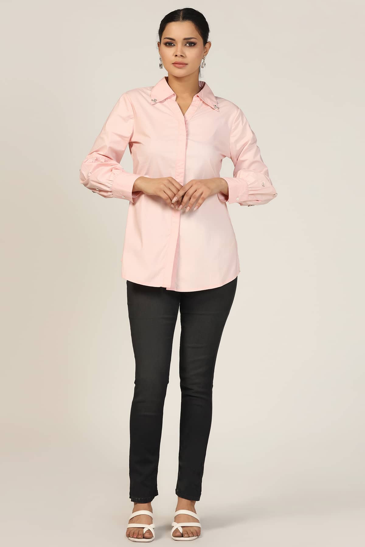 Peach Long Sleeve Shirt For Women