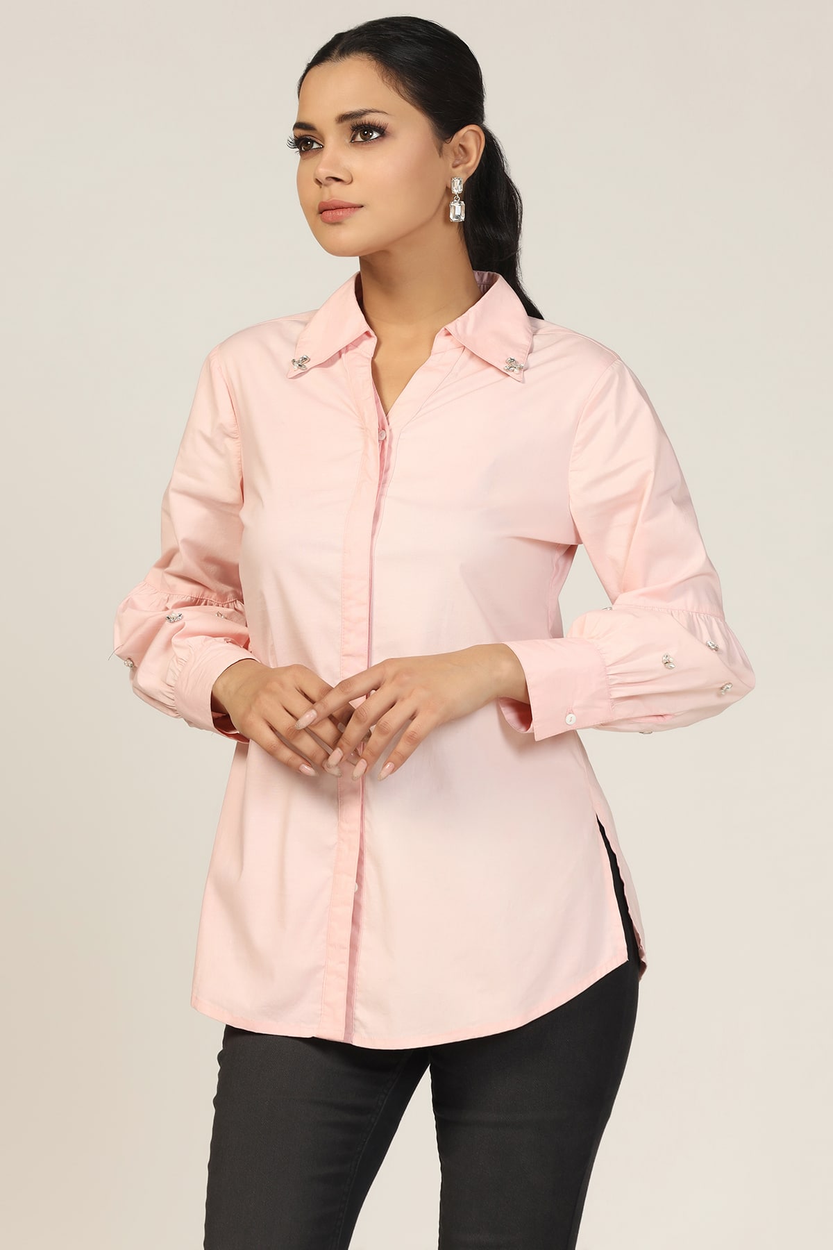 Peach Long Sleeve Shirt For Women