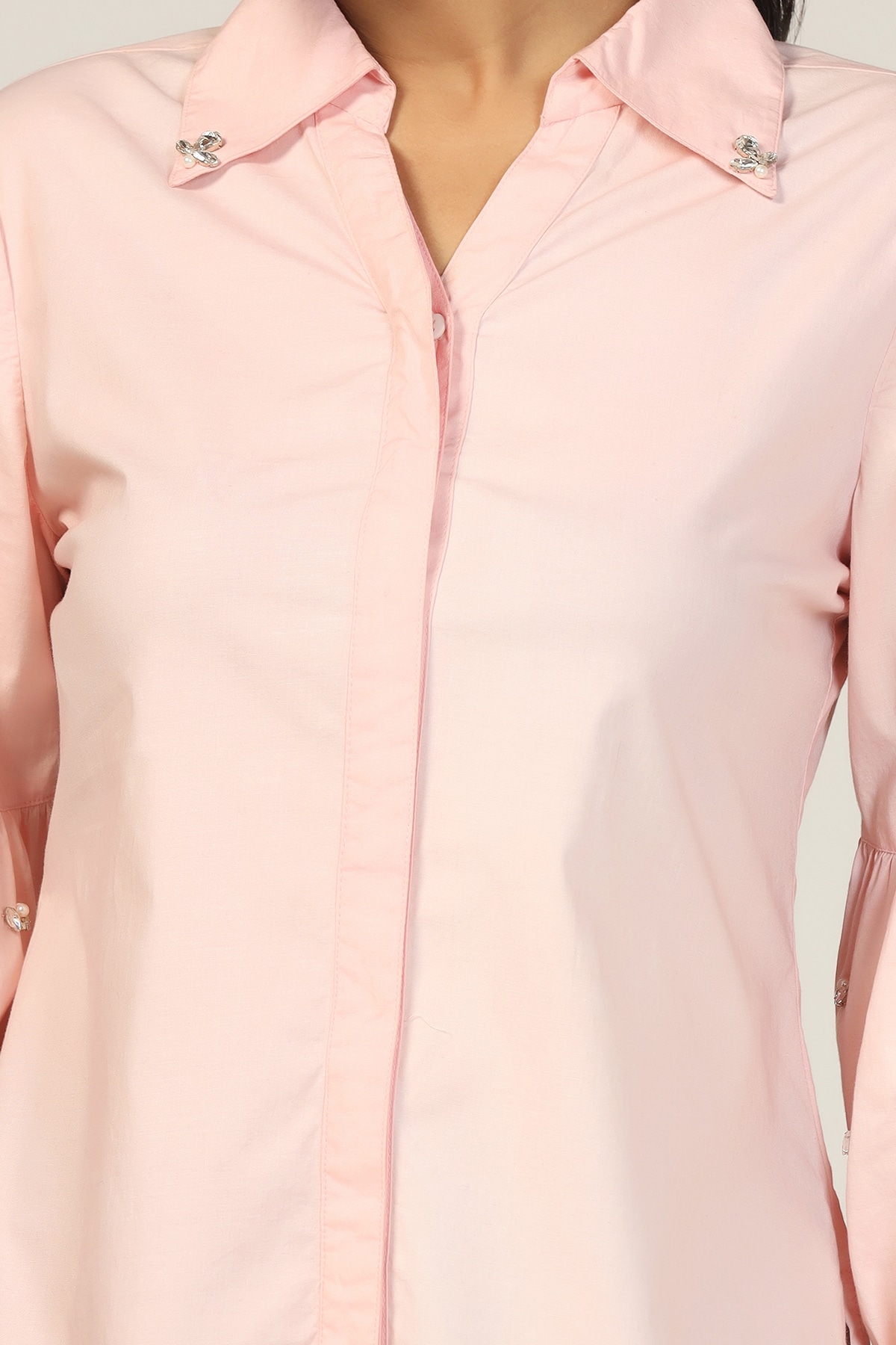 Peach Long Sleeve Shirt For Women