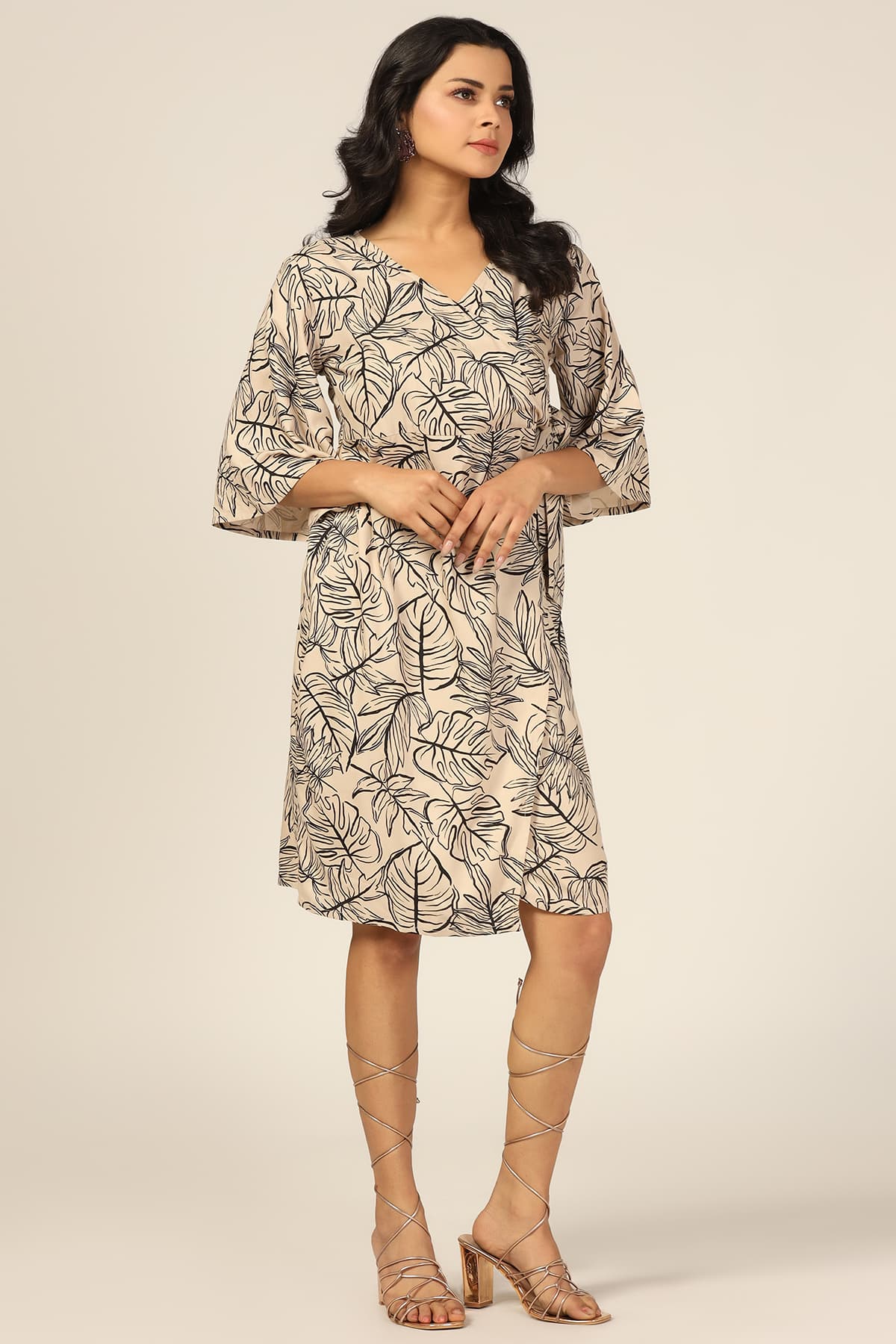 Beige And Black Dress For Women