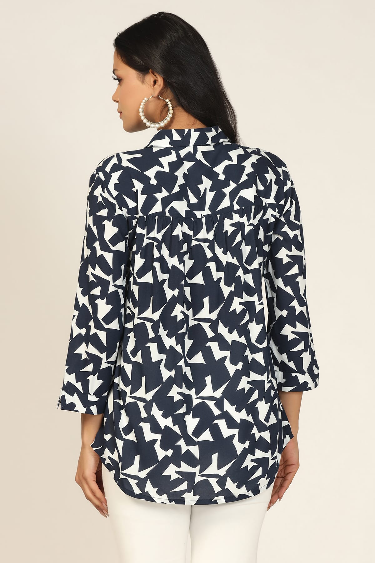 Printed Blue And White Shirt Women