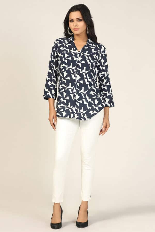 Printed Blue And White Shirt Women