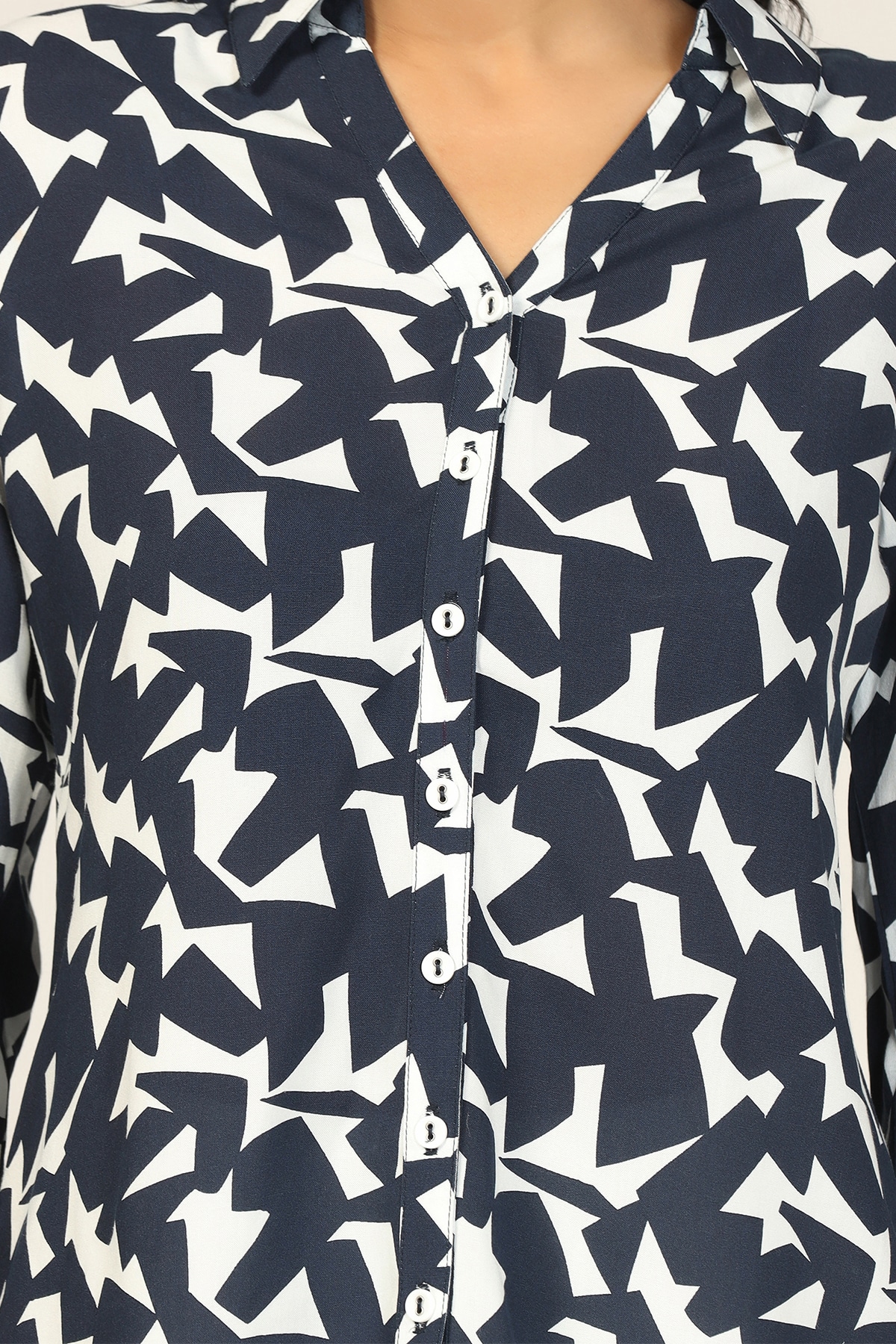 Printed Blue And White Shirt Women