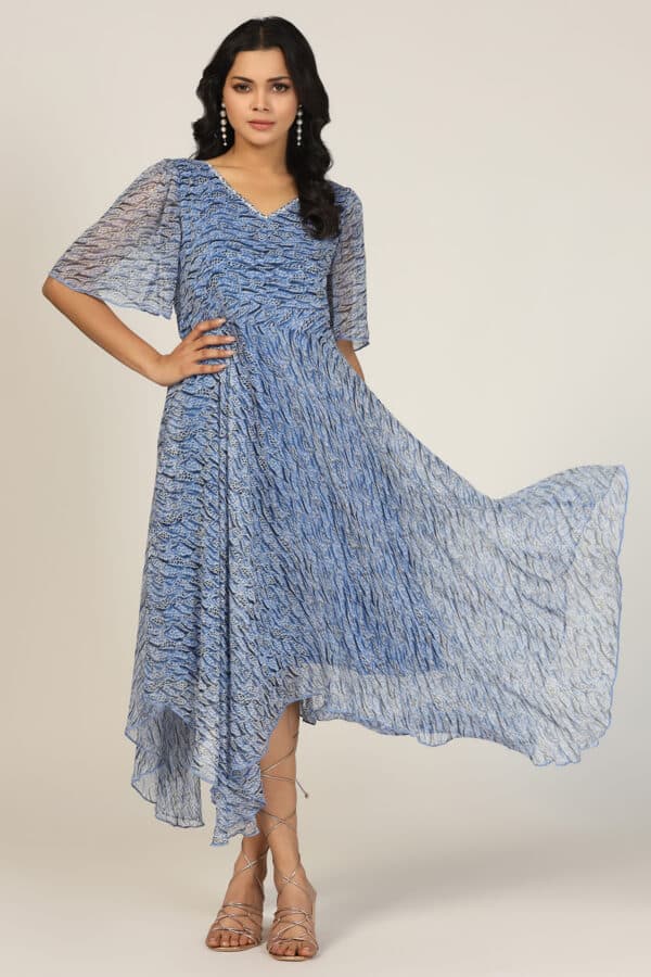 Printed Blue Dress Women