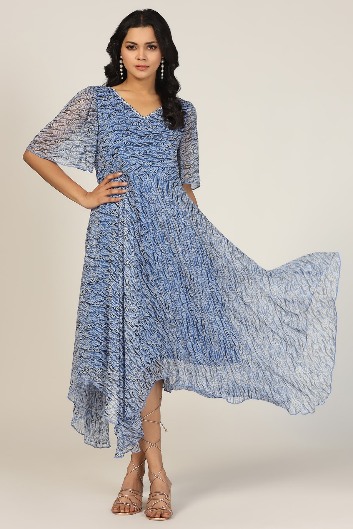 Printed Blue Dress Women