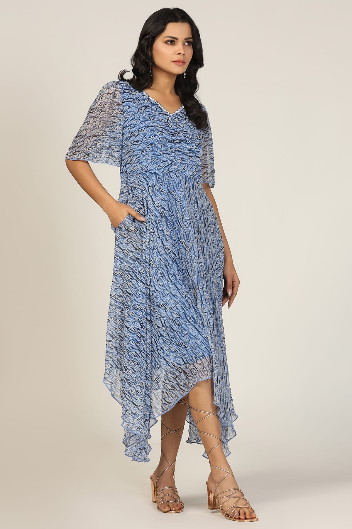 Printed Blue Dress Women