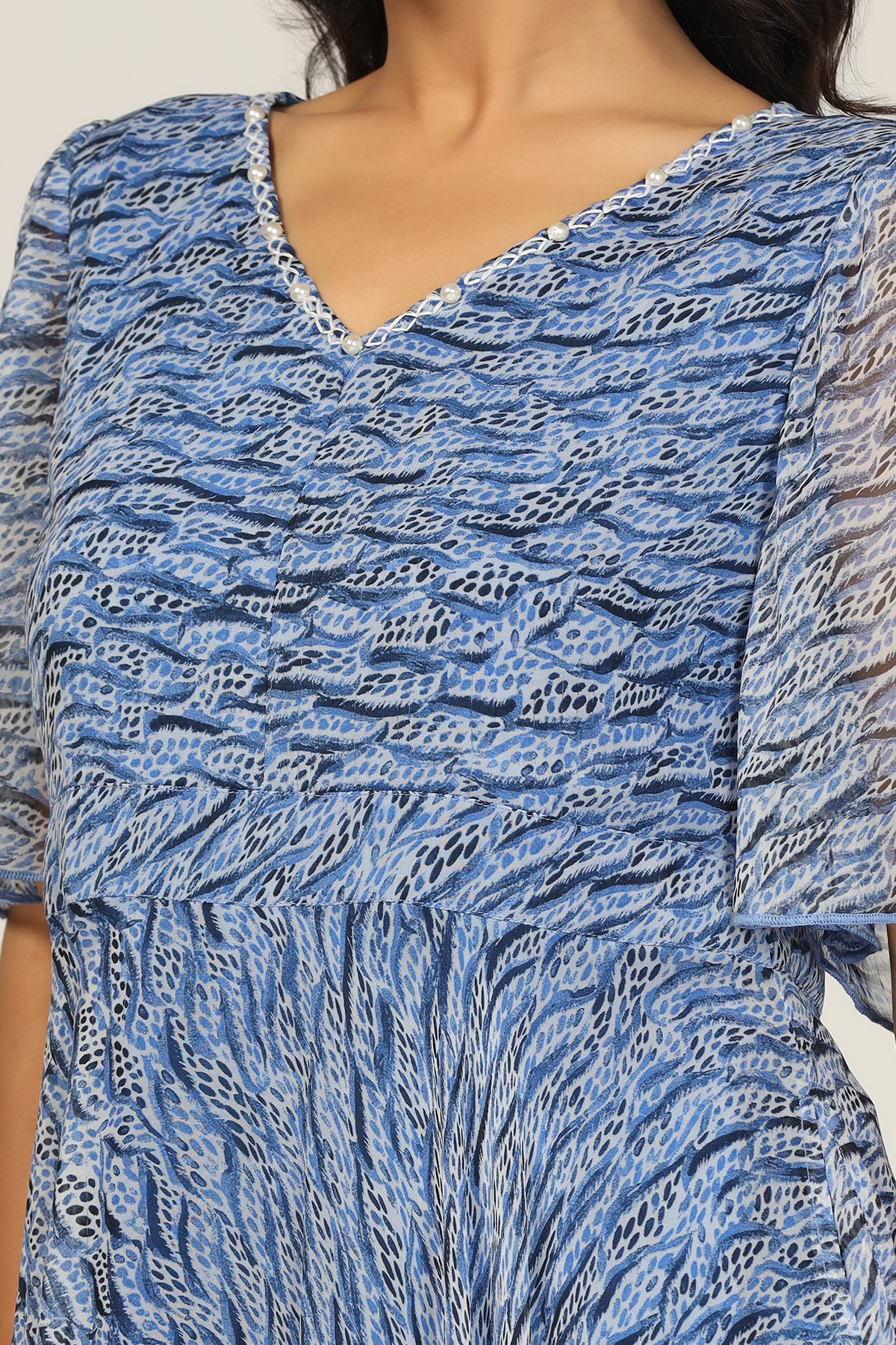Printed Blue Dress Women