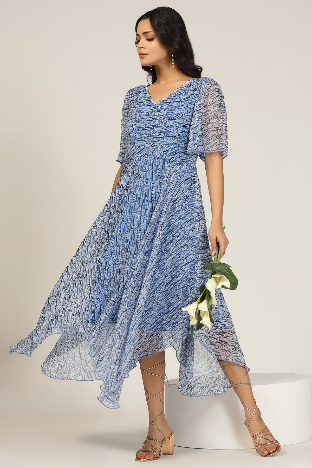 Printed Blue Dress Women
