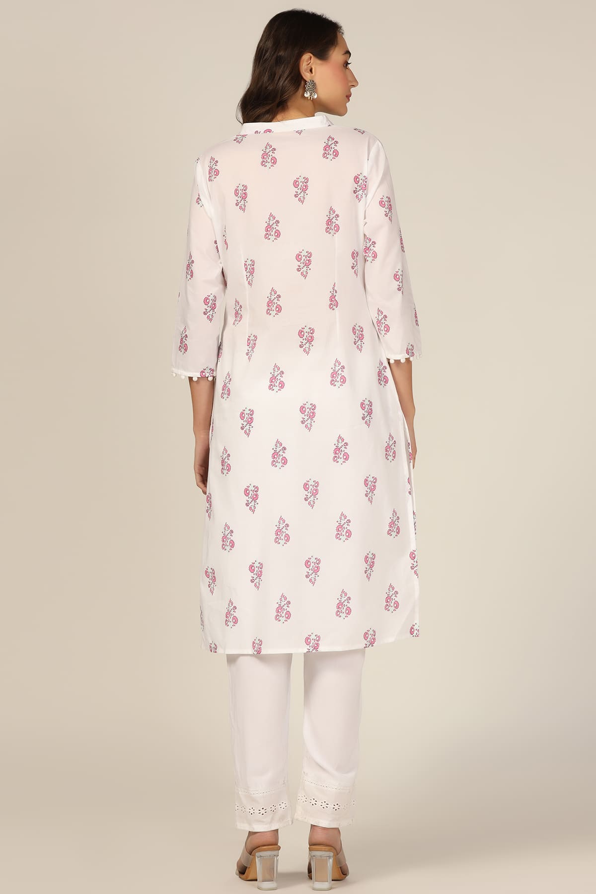 Printed White Cotton Kurta Women's