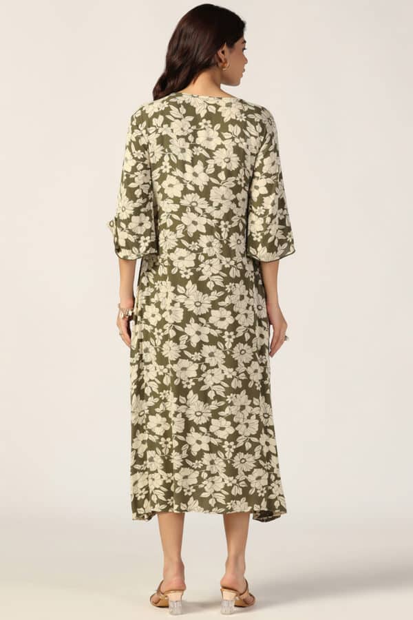 Beige And Olive Green Dress Maxi For Women
