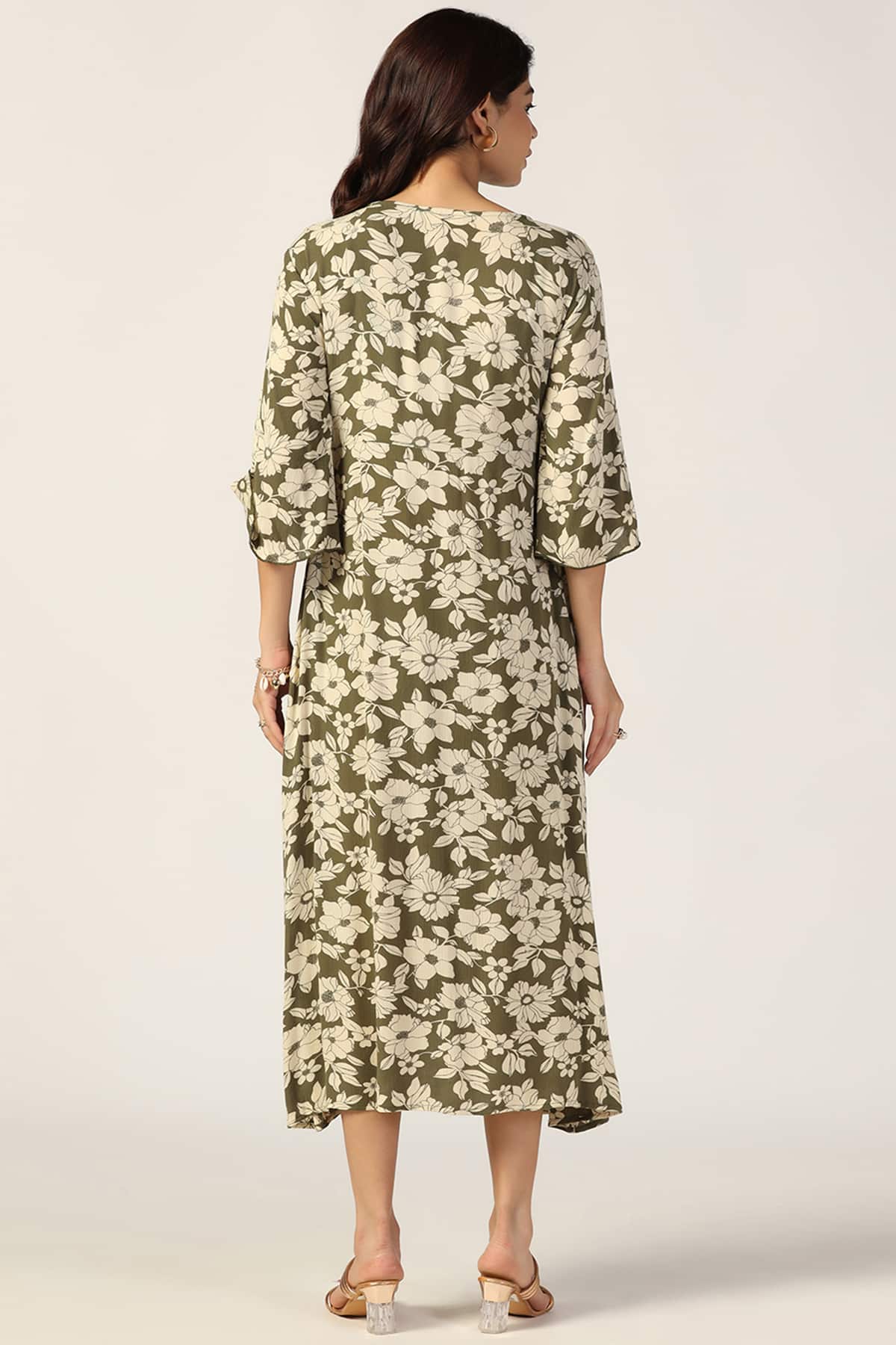 Beige And Olive Green Dress Maxi For Women
